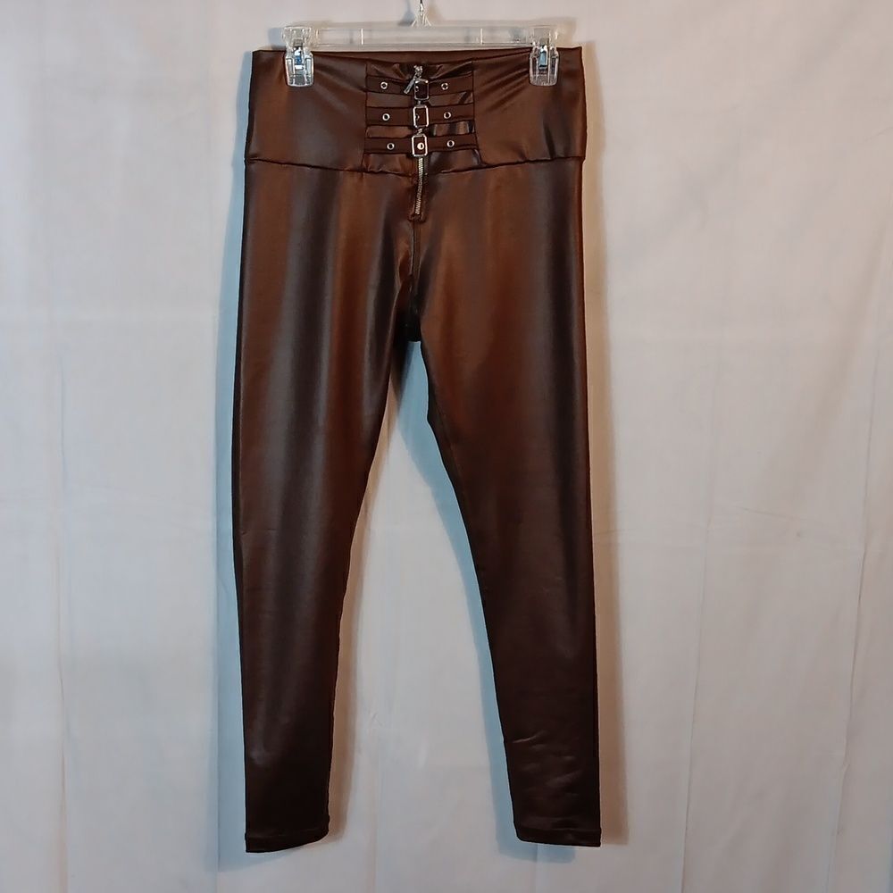 Tissini "Adalyn" Chocolate Zipper Tripple Buckle Leggings